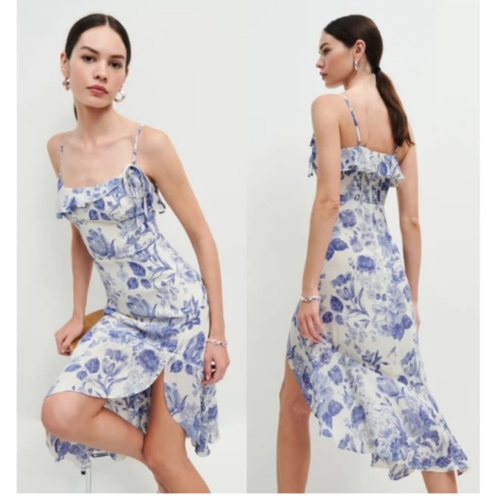 By JL luxe Floral Blue and White Dress spaghetti strap size L new with tags